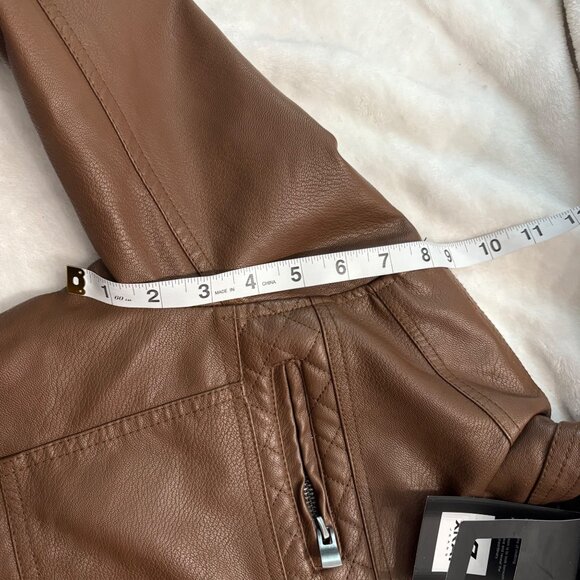X Ray Brown Faux Leather Jacket With Zipper Pockets & High Collar Women Size M - Picture 14 of 16